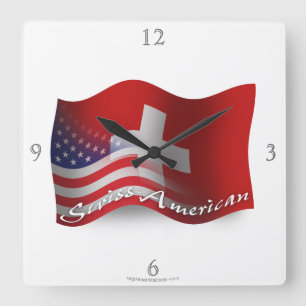Swiss-American Waving Flag Vierkante Klok