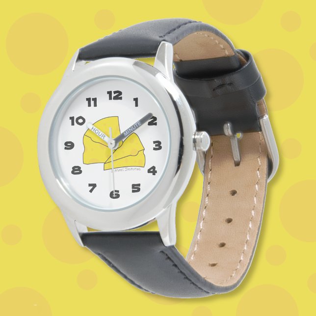 Swiss Cheese Cartoon Illustratie Kind Horloge (Swiss cheese doodle kid watch .)
