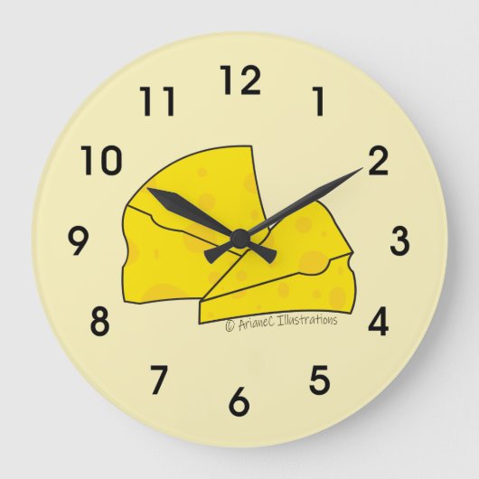 Swiss Cheese Doodle Yellow Kitchen Clock Grote Klok (Voorkant)