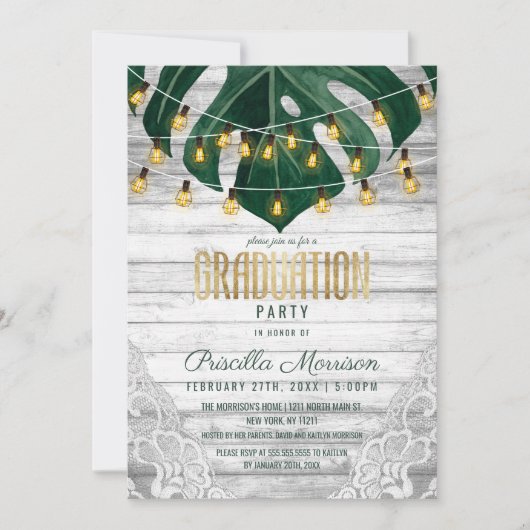 Swiss Cheese Leaf String Lights Kant Afstuderen Kaart (Voorkant)