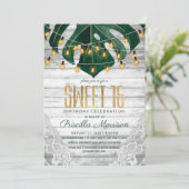 Swiss Cheese Leaf String Lights Lace Gold Sweet 16 Kaart (Staand voorkant)