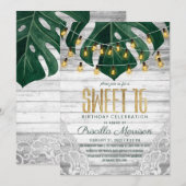 Swiss Cheese Leaf String Lights Lace Gold Sweet 16 Kaart (Voorkant / Achterkant)