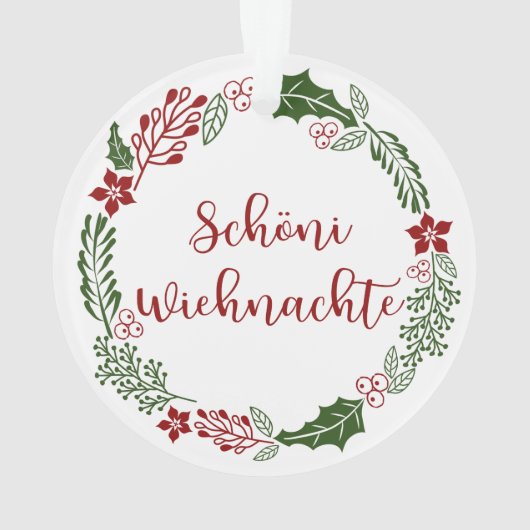 Swiss Merry Kerstmis Wreath, Schöni Wiehnachte Ornament (achterkant)