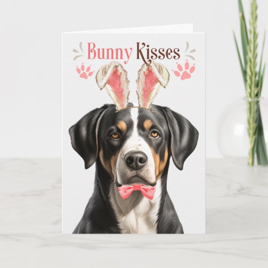 Swiss Mountain Dog Bunny oren voor Pasen Feestdagen Kaart (Voorkant)