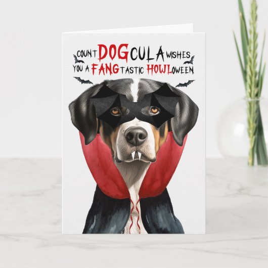 Swiss Mountain Dog Funny Count DOGcula Halloween Feestdagen Kaart (Voorkant)