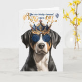 Swiss Mountain Dog King voor Dag Grappige Verjaard Kaart (Gele Bloem)