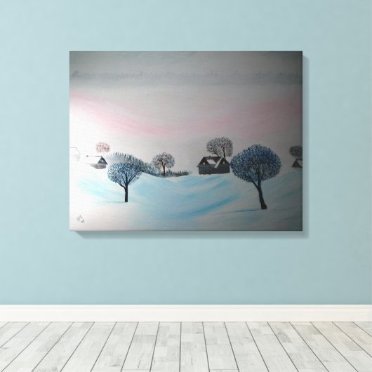 Swiss Opus 3 Winter Scene Village Blizzard Canvas Afdruk (Insitu (Houten vloer))