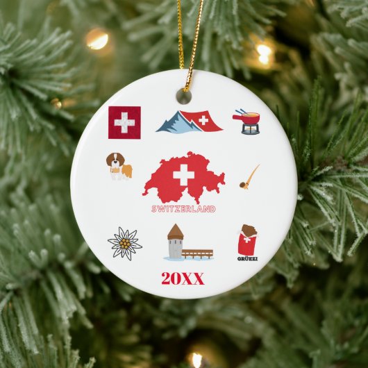 Swiss Souvenir Combo Keramisch Ornament (Boom)