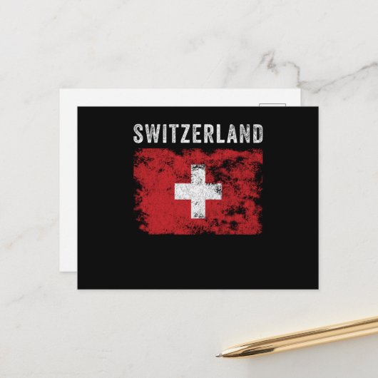 Switzerland Flag Distressed - Swiss Flag Briefkaart (Voorkant / Achterkant in situ)