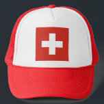 Switzerland flag - white cross trucker pet<br><div class="desc">The flag of Switzerland consists of a red flag with a white cross in the centre. The red color Swiss flag is ideal for sports events, home decor, restaurants , bars and travel. Text can be added or removed and sizes can be altered. #switzerland #swiss #whitecross #flag</div>