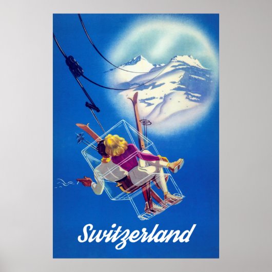 Switzerland, Happy Ski Couple on Cable Car Poster (Voorkant)