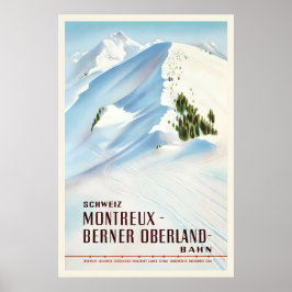 Switzerland Montreux Berner Oberland Vintage Ski Poster