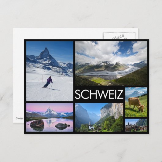 Switzerland multiple image collage black briefkaart (Voorkant / Achterkant)