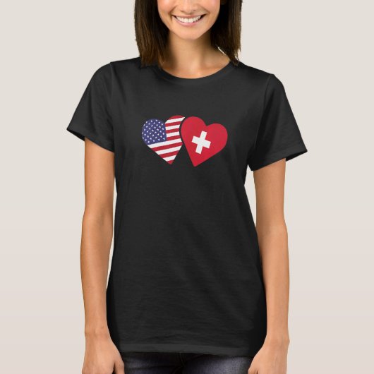 Switzerland USA Flag  Heart Swiss American Love T-shirt (Voorkant)