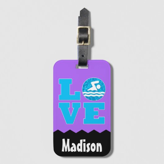 SWM LOVE Aangepaste naam & kleurenzwemmer Bagagelabel (Voorkant (verticaal))