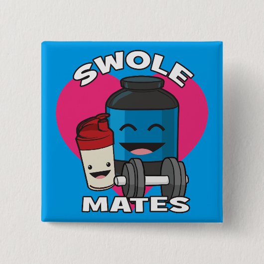SWOLEMATES Grappige Bodybuilding Eiwit Shake Vierkante Button 5,1 Cm (Voorkant)