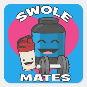 SWOLEMATES Grappige Bodybuilding Eiwit Shake Vierkante Sticker