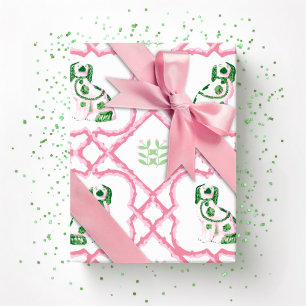 Swoon Staffordshire Honden Trellis Roze en Groen Cadeaupapier