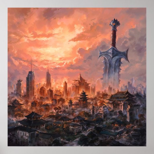 Sword City - Mystieke Fantasy Art Design Poster (Voorkant)