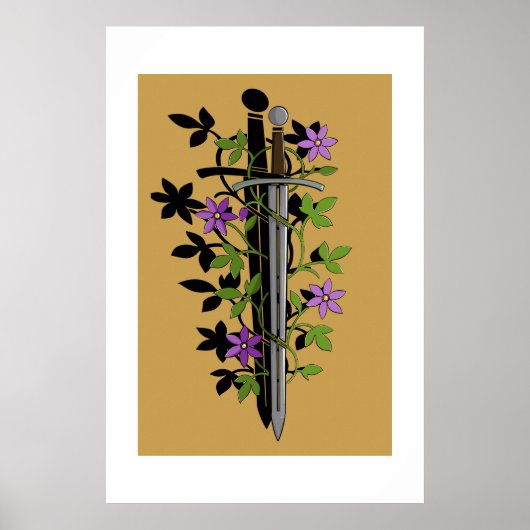 Sword & Clematis – Medieval Floral Blade Poster (Voorkant)