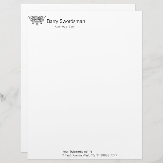 Sword of Justice (met Scales) Briefhoofd Sjabloon (Voorkant / Achterkant)