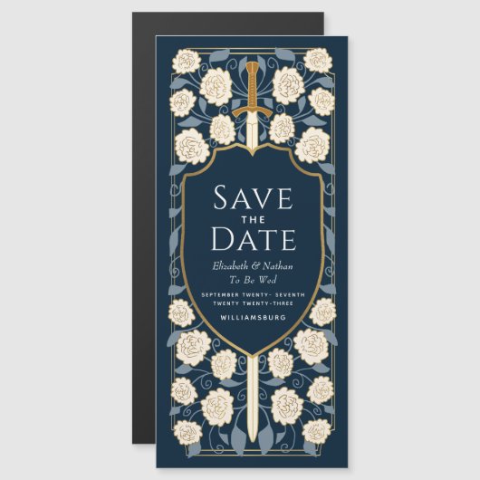 Sword & Schilder Medieval Fantasy Sparen de Datum Magnetische Uitnodiging (Voorkant / Achterkant)