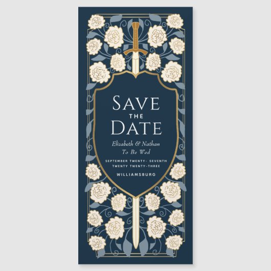 Sword & Schilder Medieval Fantasy Sparen de Datum Magnetische Uitnodiging (Voorkant)