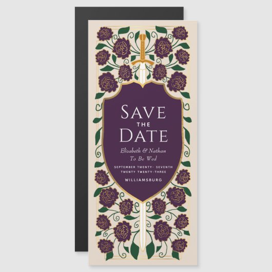 Sword & Schilder Medieval Fantasy Sparen de Datum Magnetische Uitnodiging (Voorkant / Achterkant)