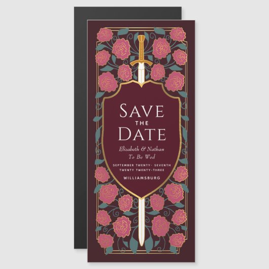 Sword & Schilder Medieval Fantasy Sparen de Datum Magnetische Uitnodiging (Voorkant / Achterkant)