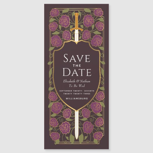 Sword & Schilder Medieval Fantasy Sparen de Datum Magnetische Uitnodiging (Voorkant)