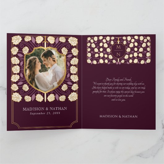 Sword & Shield Medieval Fantasy Monogram Weddensch Bedankkaart (Binnen)