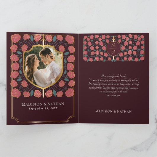 Sword & Shield Medieval Fantasy Monogram Weddensch Bedankkaart (Binnen)