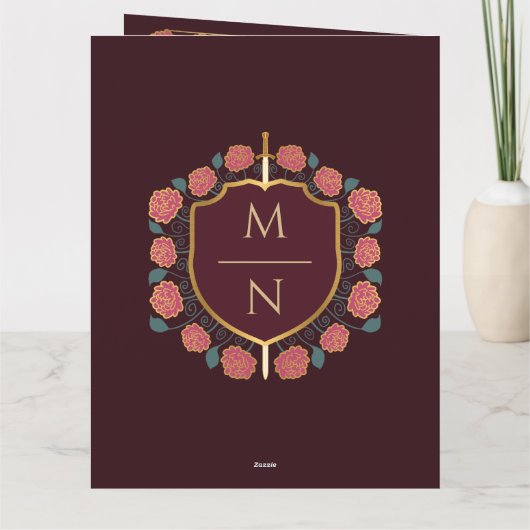 Sword & Shield Medieval Fantasy Monogram Weddensch Bedankkaart (Achterkant)