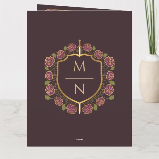 Sword & Shield Medieval Fantasy Monogram Weddensch Bedankkaart (Achterkant)