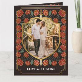 Sword & Shield Medieval Fantasy Monogram Weddensch Bedankkaart