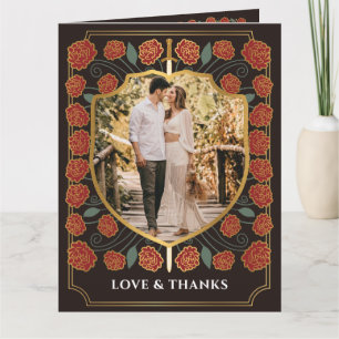 Sword & Shield Medieval Fantasy Monogram Weddensch Bedankkaart