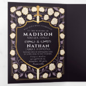 Sword & Shield Medieval Fantasy Monogram Weddensch Drieluik Uitnodiging (Binnenzijde eerst)