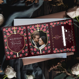 Sword & Shield Medieval Fantasy Monogram Weddensch Drieluik Uitnodiging