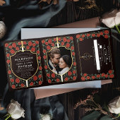 Sword & Shield Medieval Fantasy Monogram Weddensch Drieluik Uitnodiging