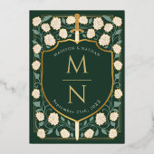 Sword & Shield Medieval Fantasy Monogram Weddensch Folie Uitnodiging (Achterkant)