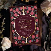 Sword & Shield Medieval Fantasy Monogram Weddensch Folie Uitnodiging