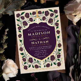 Sword & Shield Medieval Fantasy Monogram Weddensch Folie Uitnodiging