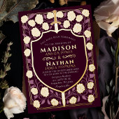 Sword & Shield Medieval Fantasy Monogram Weddensch Folie Uitnodiging