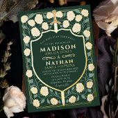 Sword & Shield Medieval Fantasy Monogram Weddensch Folie Uitnodiging