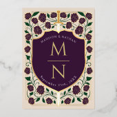 Sword & Shield Medieval Fantasy Monogram Weddensch Folie Uitnodiging (Achterkant)