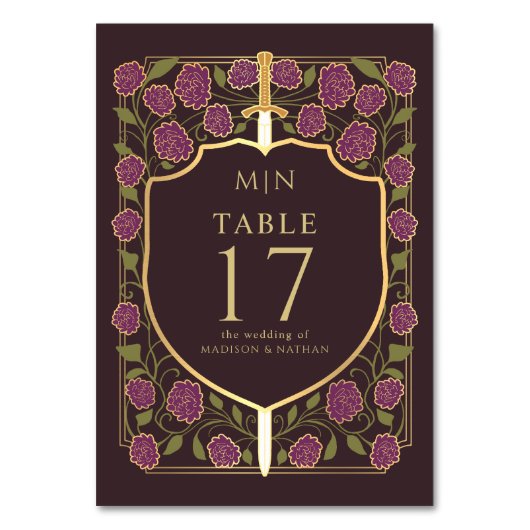 Sword & Shield Medieval Fantasy Monogram Weddensch Kaart (Voorkant)