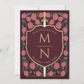 Sword & Shield Medieval Fantasy Monogram Weddensch Kaart (Achterkant)