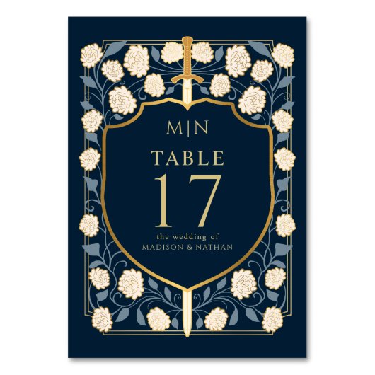 Sword & Shield Medieval Fantasy Monogram Weddensch Kaart (Voorkant)