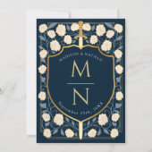 Sword & Shield Medieval Fantasy Monogram Weddensch Kaart (Achterkant)