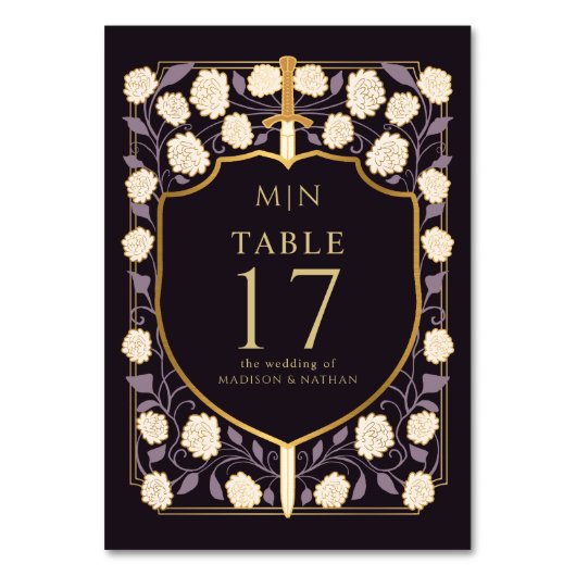 Sword & Shield Medieval Fantasy Monogram Weddensch Kaart (Achterkant)